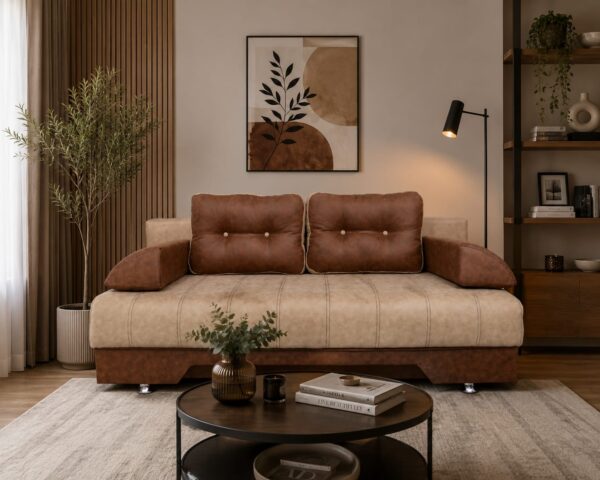 Canapea Extensibilă ELIZA, 3 Locuri, Ladă Depozitare, Funcție Pat 147x190 cm, Stofă, Cadru Metalic, 190x98x75 cm, Design Modern, Mobila Mega