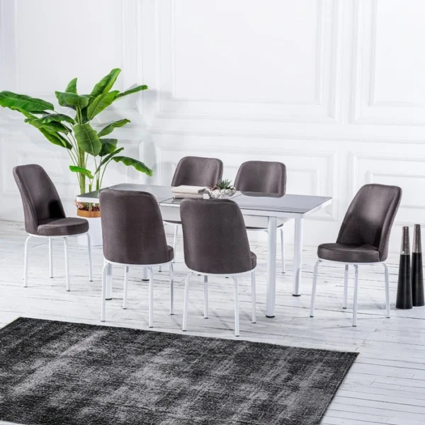 Set Masă Dining Extensibilă GOLD OG20 cu 6 Scaune Gri, 130/170x80x77, Design Elegant, Mobila Mega