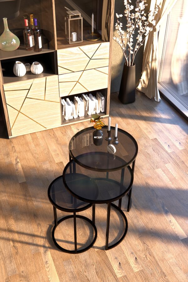 Set Măsuțe Cafea PERA 3 în 1, Suprapozabile, Design Modern, Cadru Metalic, Mobilier Living, Mobila Mega