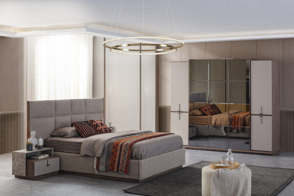 Dormitor ROLEX TZ, Set Dormitor Modern cu Dulap, Pat și Comodă, Design Luxury Contemporary, Mobilier Dormitor Complet, Mobila Mega