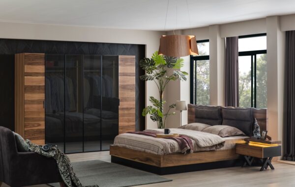 Dormitor OPTIMUS TZ, Set Dormitor Modern cu Dulap, Pat și Comodă, Design Elegant, Mobilier Dormitor Complet, Mobila Mega