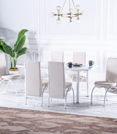 Set masă dining Extensibila cu 6 scaune Orhidee Alb, design elegant, Mobila Mega