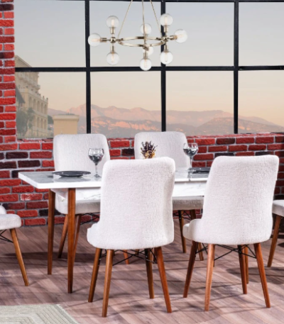 Set masă extensibilă Milano cu 6 scaune tapitate, ideal pentru bucătărie sau dining