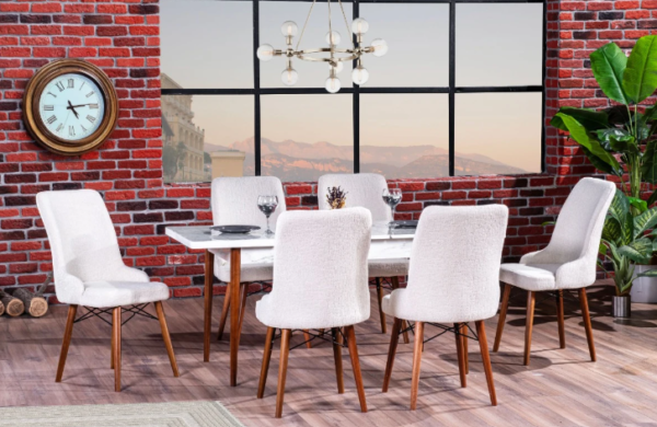 Set masă extensibilă Milano cu 6 scaune tapitate, ideal pentru bucătărie sau dining