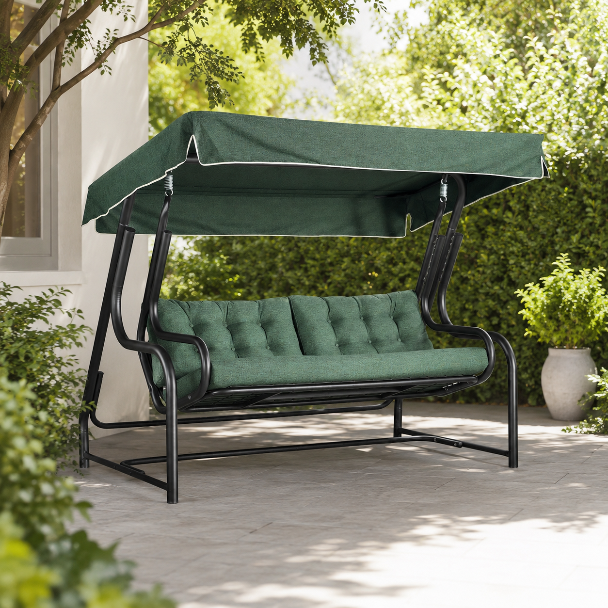Mobilier de grădină balansoar Royal cu 3 locuri, copertină și perne verzi