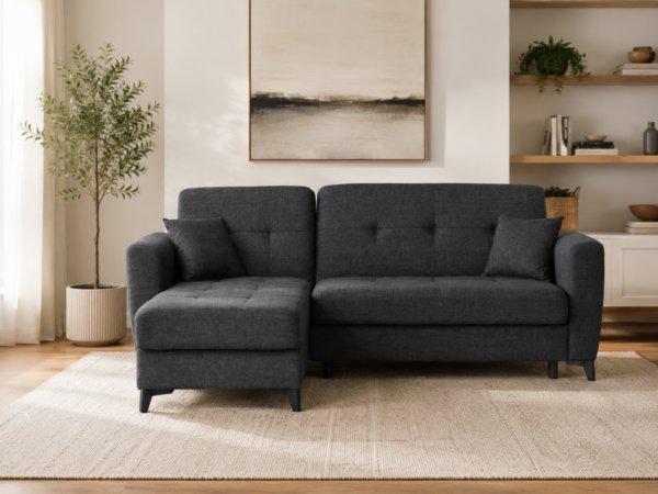 Coltar extensibil Modena, 237x154x93, cu funcție pat 115x200 cm, colț reversibil, sistem click-clack, spațiu de depozitare, spumă poliuretanică. Mobila Mega