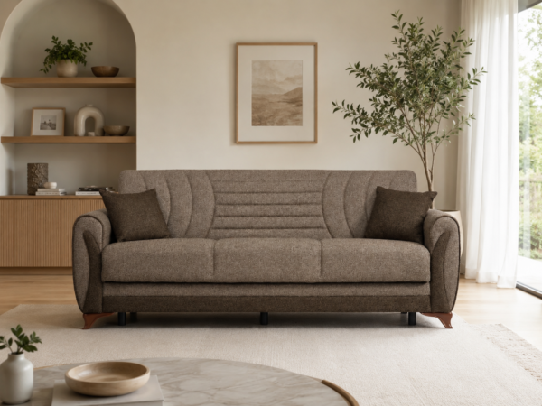 Canapea extensibila Bella, 227x93x93, arcuri Bonell, sistem click-clack, funcție pat 116x190 cm și spațiu de depozitare practic. Mobila Mega