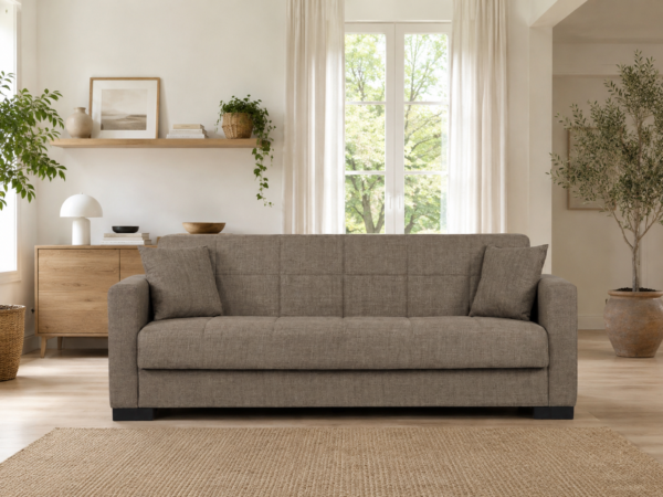 Canapea extensibilă Axa, 210x78x78, cu funcție pat 103x180 cm, sistem click-clack, arcuri Bonell, spațiu de depozitare și tapițerie din stofă. Mobila Mega